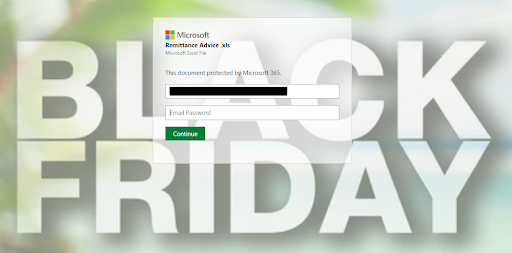 Microsoft-themed phishing page Black Friday theme