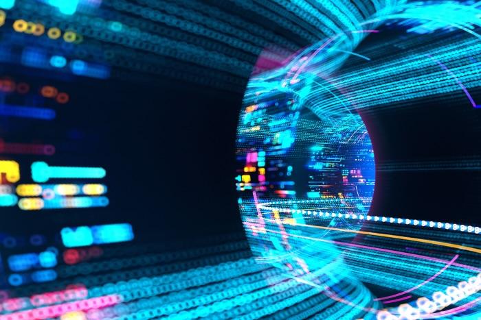7 Predictions for the 2026 Threat Landscape: Navigating the Year Ahead Digital blue tunnel in cyberspace