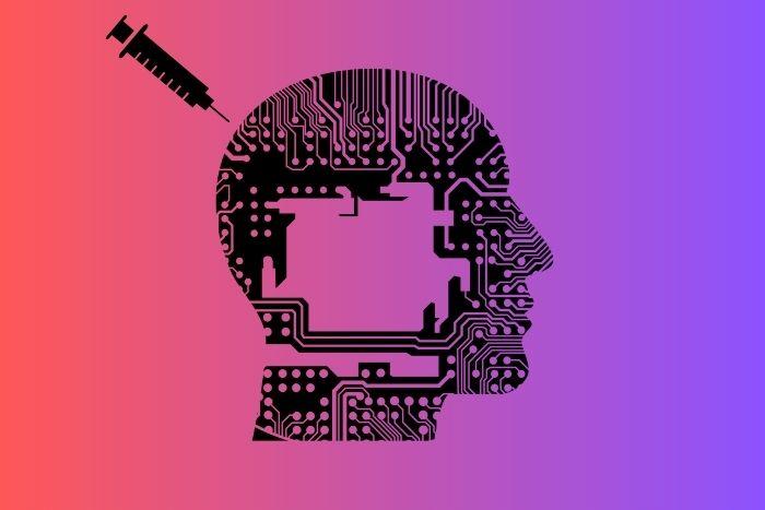 Indirect Prompt Injection in Web Content Targets AI Agents AI head representation being injected.