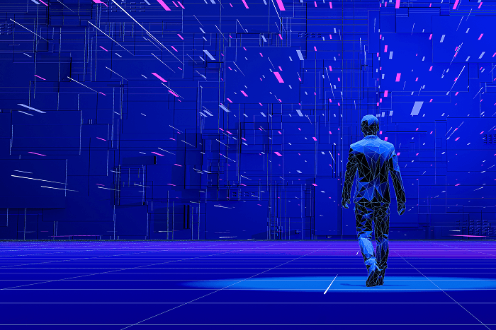ThreatLabz 2026 Report: Frontier AI and Enterprise Readiness Person walking toward glowing AI frontier