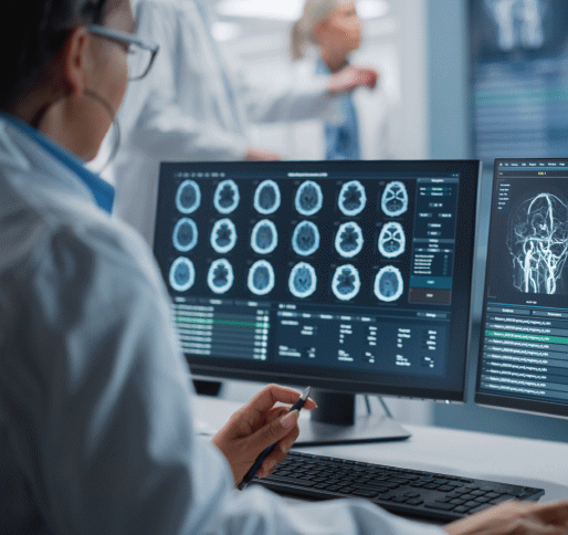 Doctor looking at medical images on a workstation