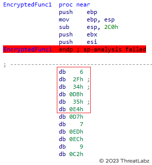 Figure 4. Encrypted PUSHEBP function (Xloader version 4.3)