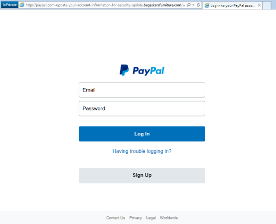 Fraudulent Paypal site posing as the real deal.