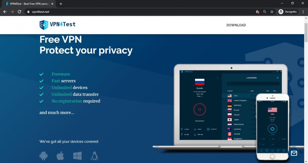 Fake VPN4Test site