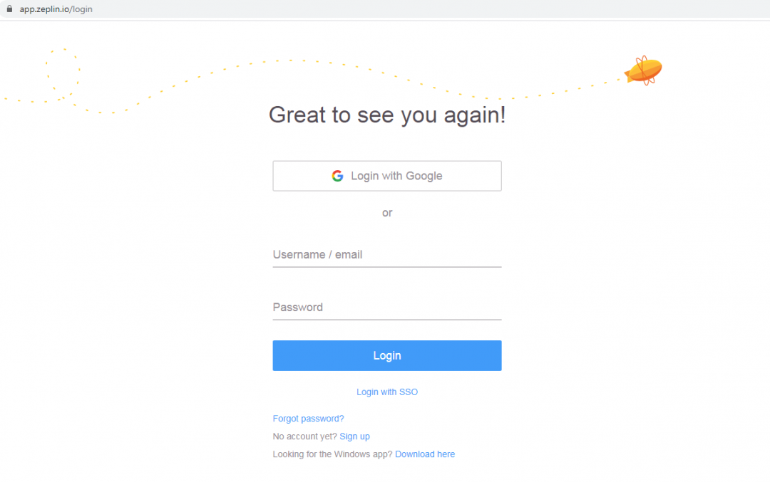 apps.zeplin.io login page