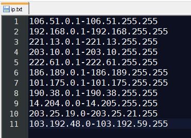 IP subnets in “ip.txt”