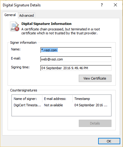 Certificate used by .Net Crypter