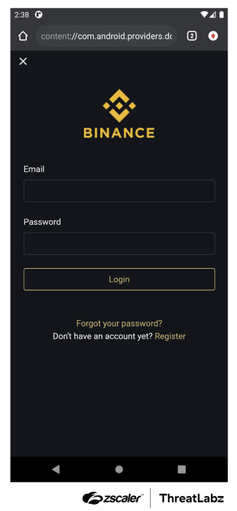 Figure 6: An example Copybara phishing page designed to look like a popular cryptocurrency exchange.