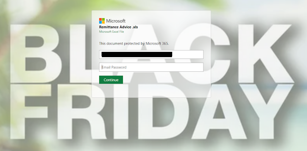 Figure 2: Microsoft phishing page with a Black Friday theme