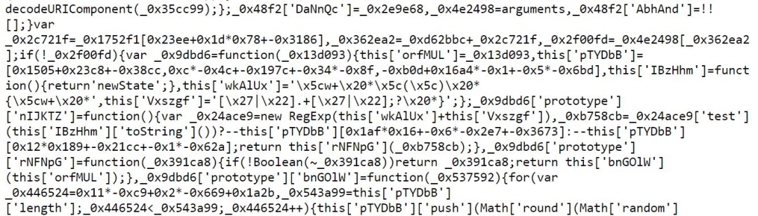 Figure 6: A snapshot of the malicious skimmer code injected into the website