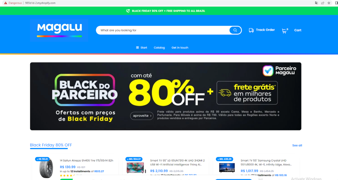 Figure 8: A screenshot of a fake shopping website resembling Magalu, a legitimate Brazilian retailer