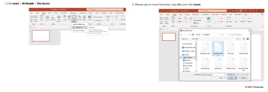 Figure 4: Process to insert SKP files into an Office document