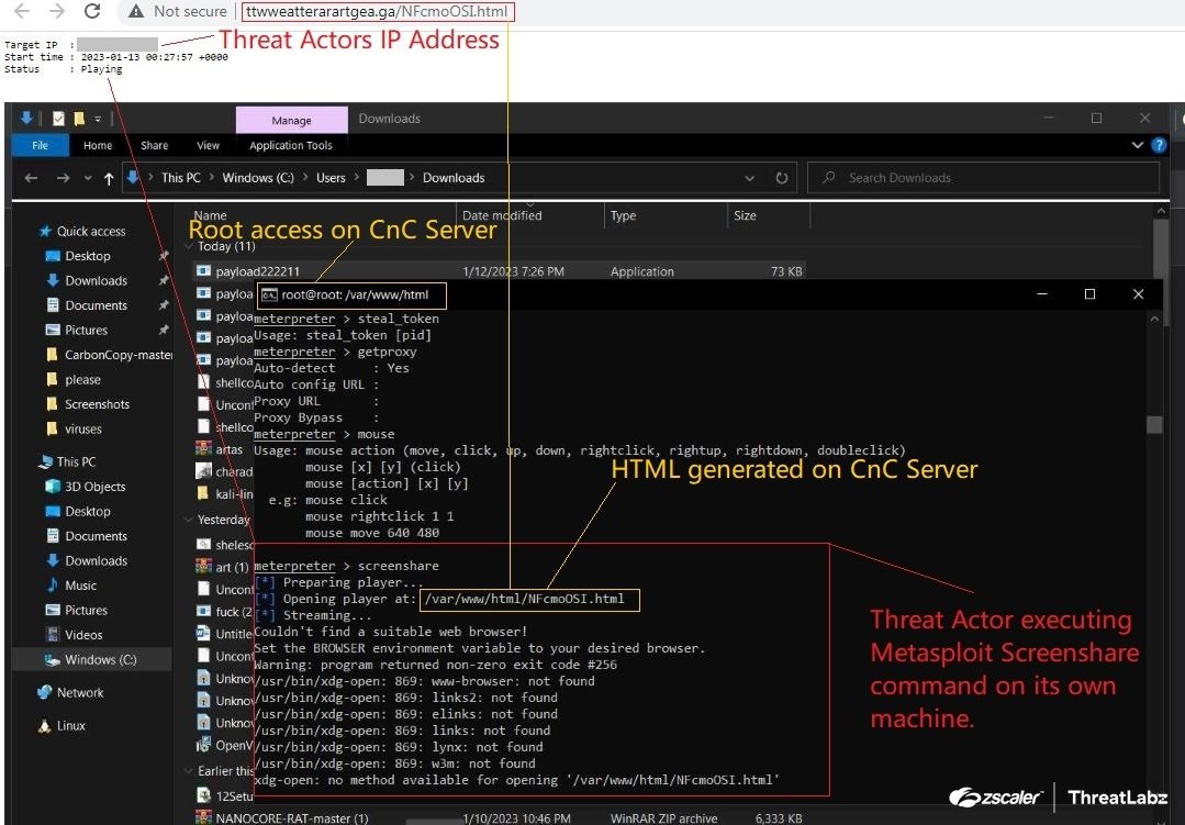 Fig 35. Tracking the threat actor - Metasploit Screenshare