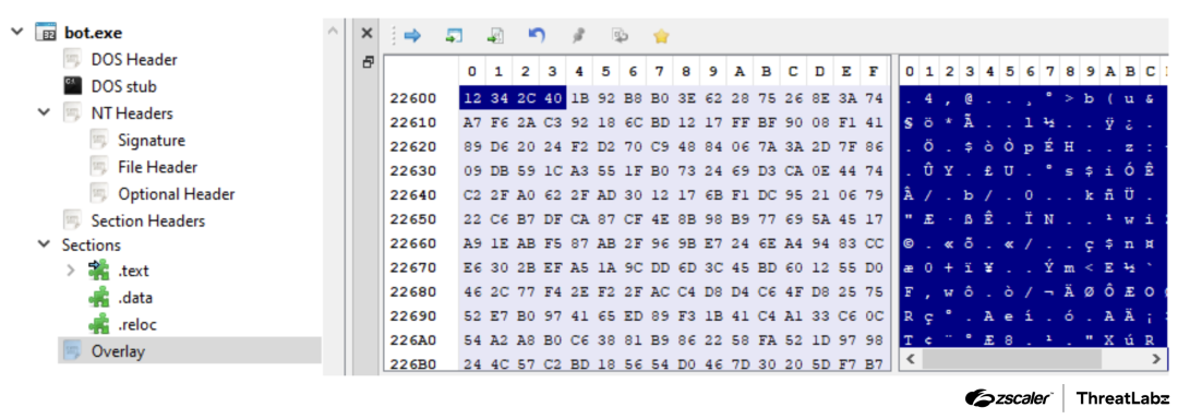 Figure 6: The encrypted ZeuS overlay section.