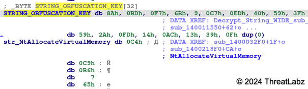 Figure 3. Example string obfuscation key used by Zloader