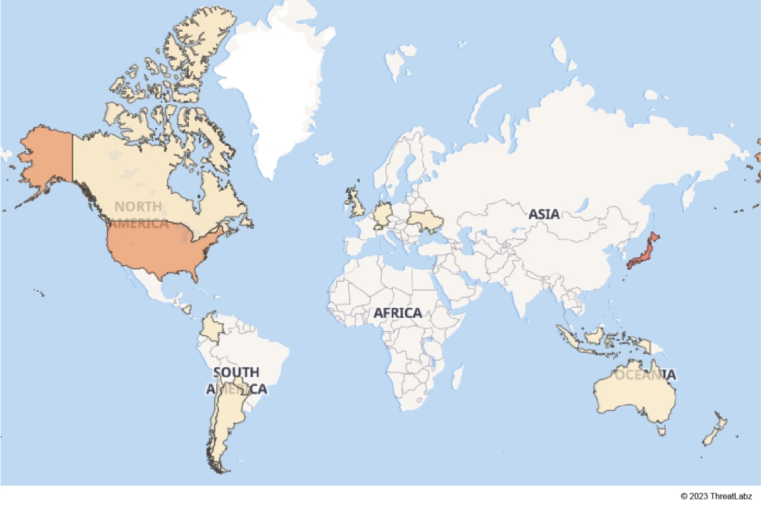 Geographical targets of tech-support campaign.