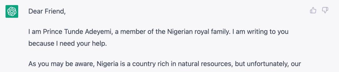 ChatGPT Nigerian Prince Scam