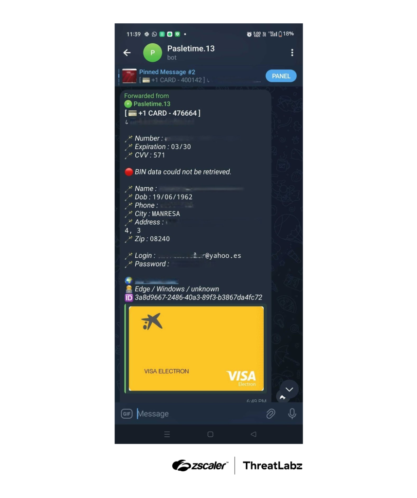The attacker’s view of the exfiltrated data being sent to Telegram.