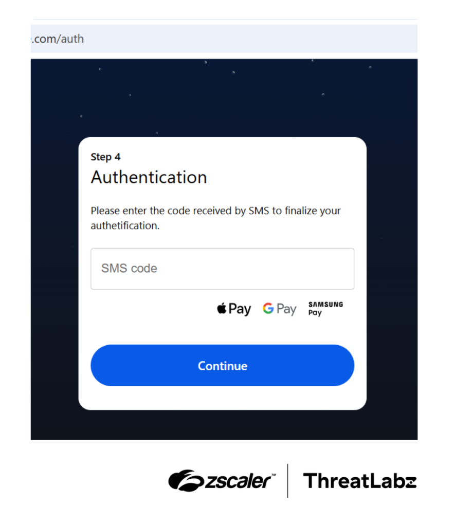 Example BlackForce phishing page that hijacks an SMS code sent to the victim.