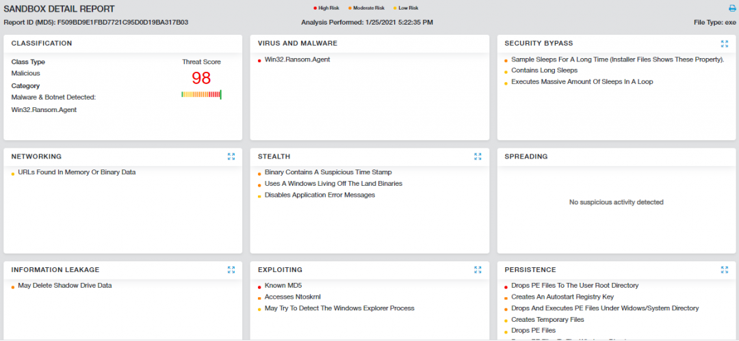 Zscaler Cloud Sandbox report of Epsilon Ransomware