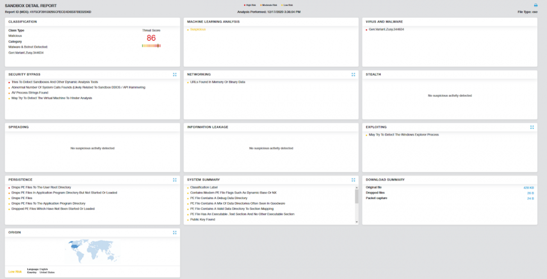 Zscaler Cloud Sandbox report of XMRig miner