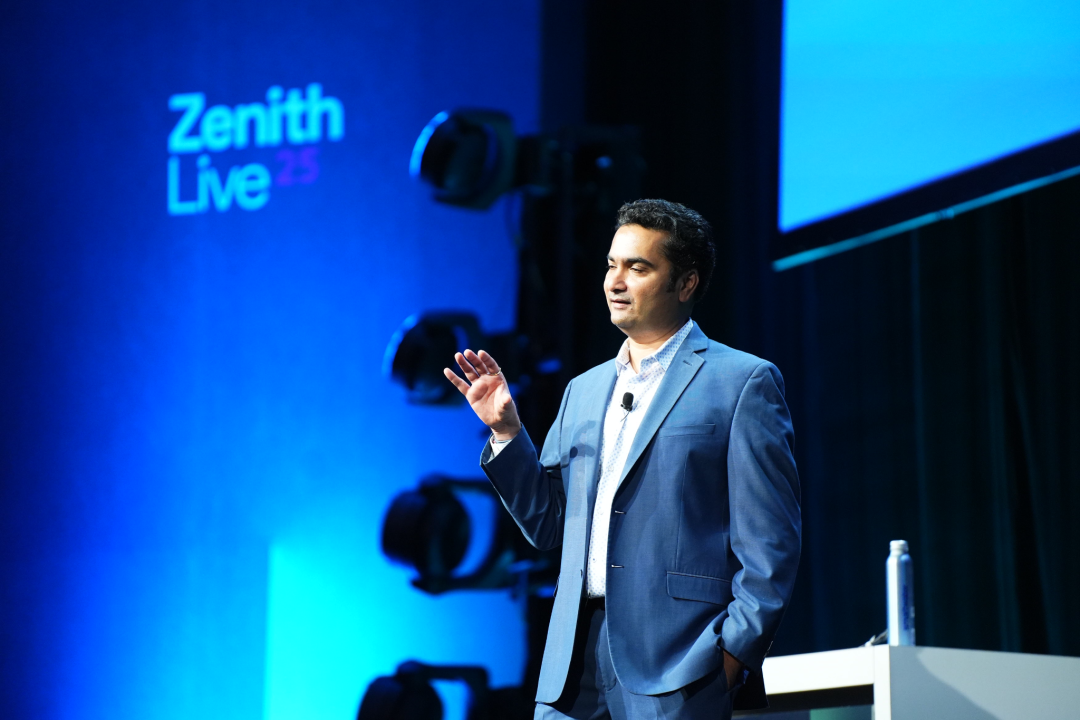 Deepen Desai presenting at Zenith Live 2025 in Las Vegas.