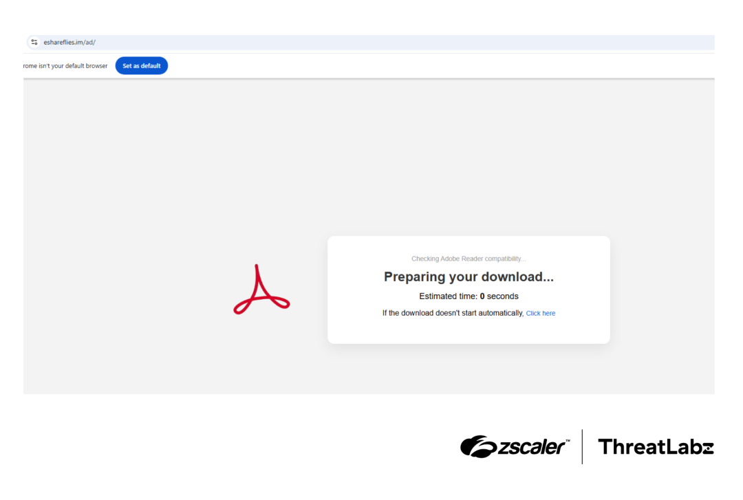 Fraudulent page impersonating Adobe.
