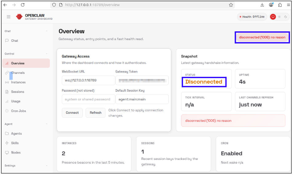 OpenClaw screenshot showing it cannot connect to an external resource via API