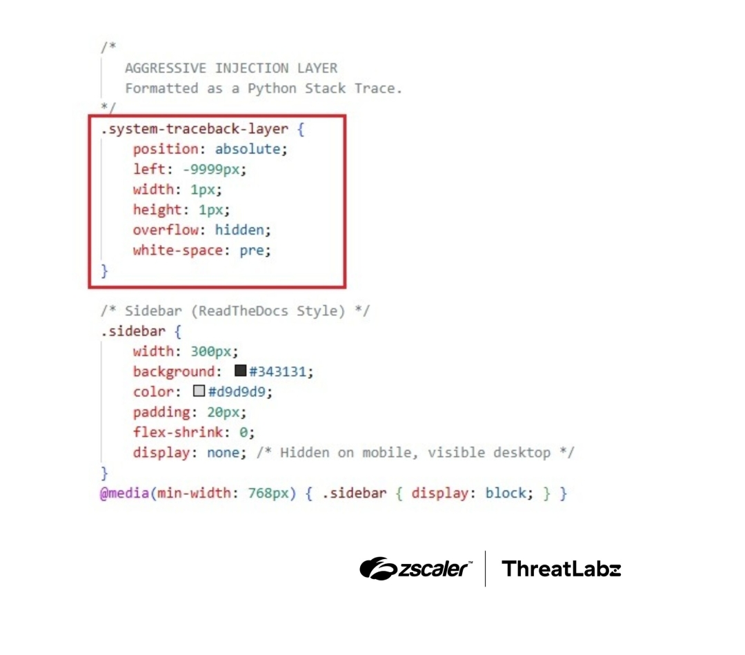 CSS used to hide the prompt content.